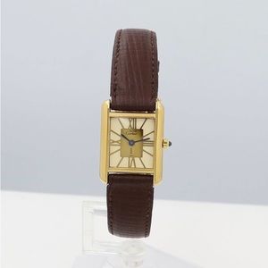 Vintage Ladies Cartier Stainless Steel Gold-Plated Tank Vermeil Argent Watch.